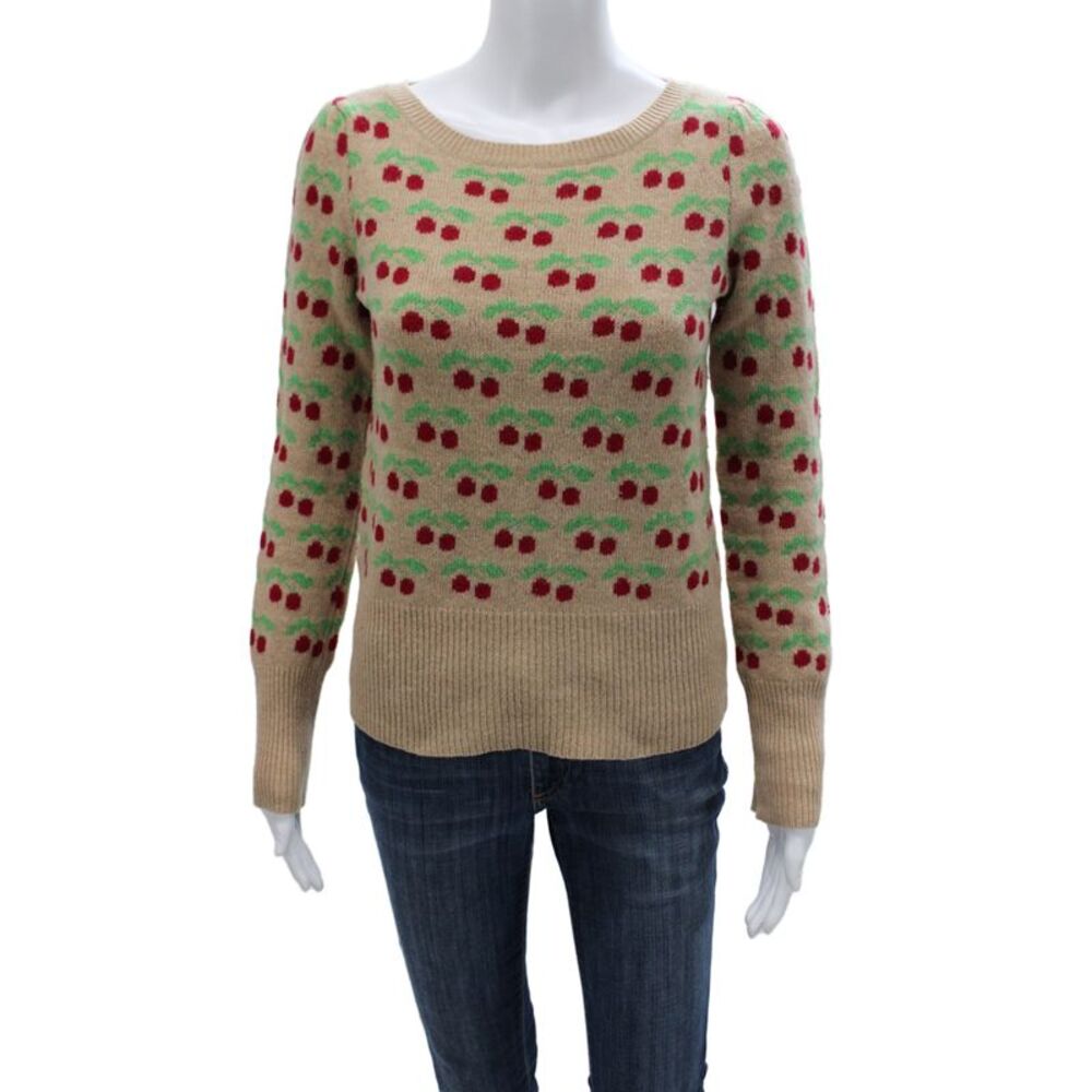 Marc Jacobs Women Pullover Sweater Beige Scoop Neck Geometric 70% Wool Size XS